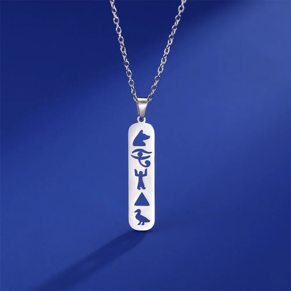 Egyptian Hieroglyphs Cartouche Pendant Necklace silver style 2