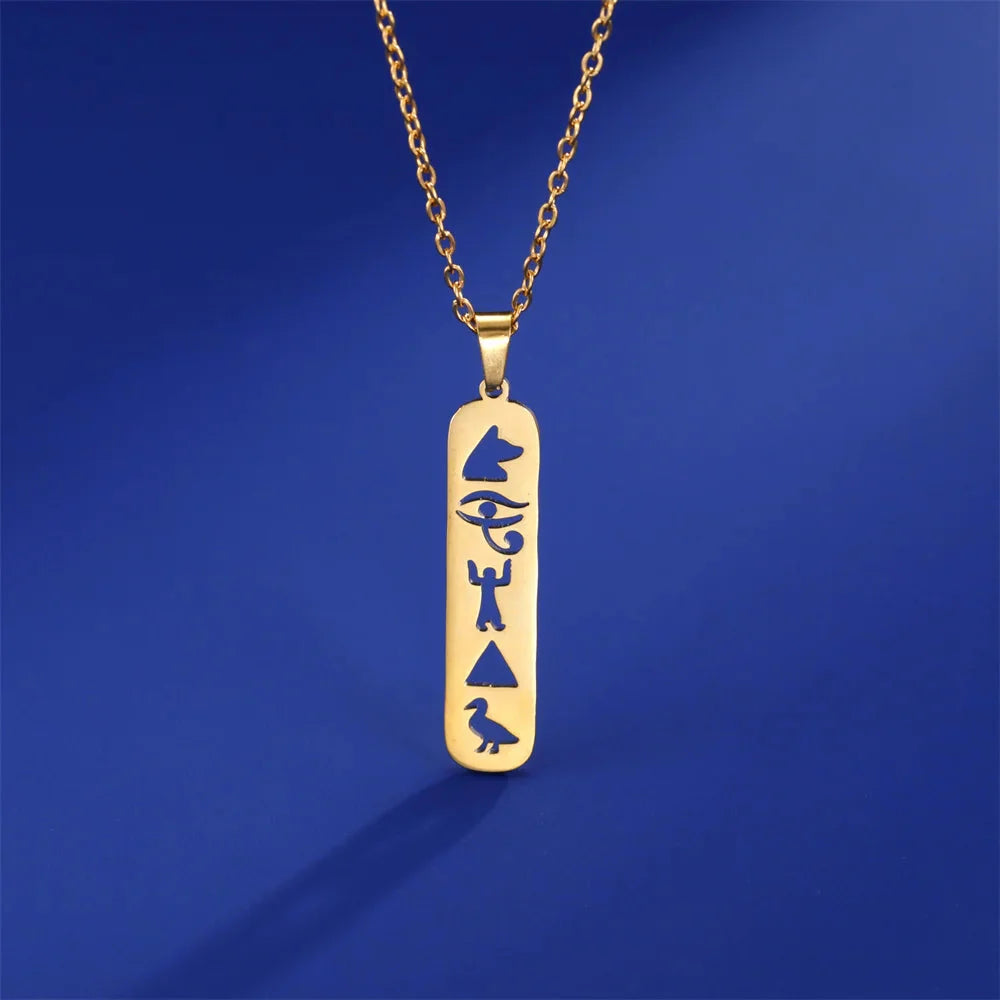 Egyptian Hieroglyphs Cartouche Pendant Necklace gold style 2