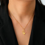 Cat Pendant Necklace Crescent Moon Gold