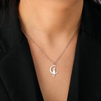 Cat Pendant Necklace Crescent Moon Silver