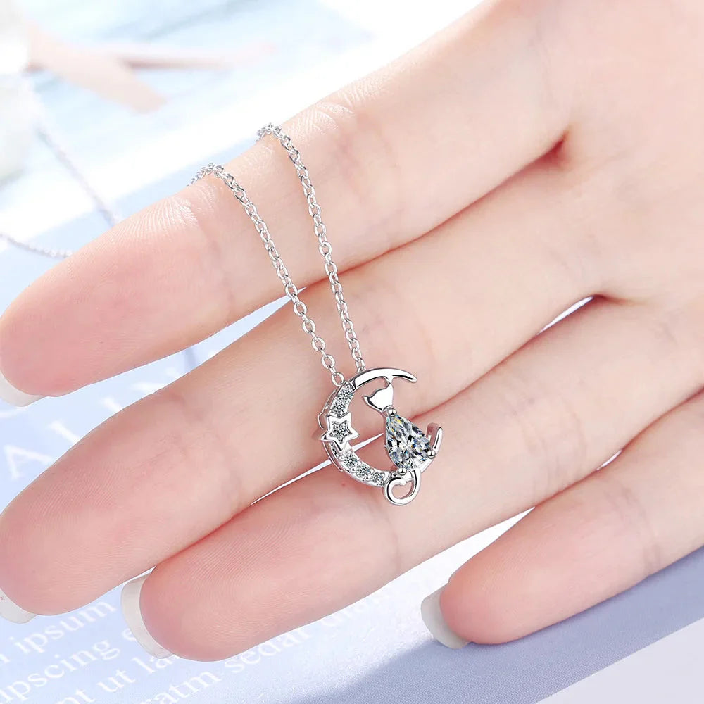 Cat Zircon Silver Pendant Necklace