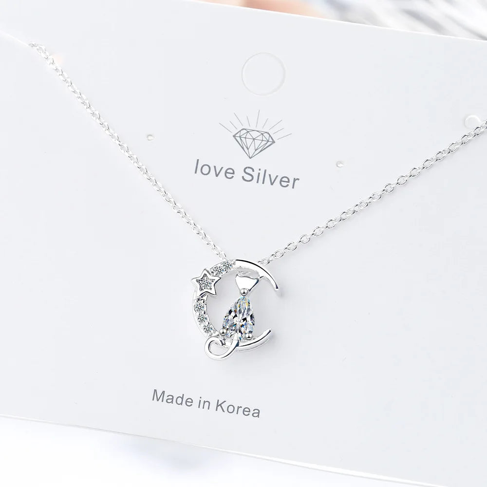 Cat Zircon Silver Pendant Necklace