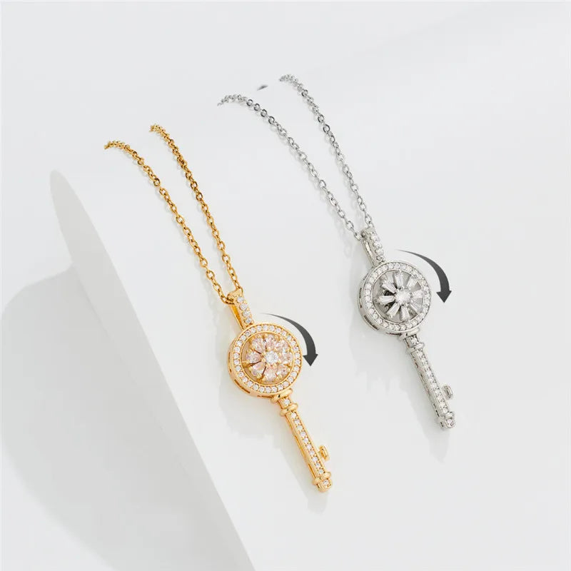 Anti-Stress Rotating Key Pendant Necklace gold