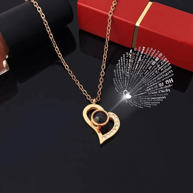 Heart Pendant Necklace "I Love You" with Gold Gift Box