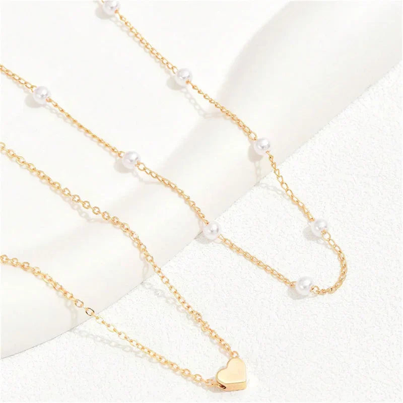 Heart Pendant Necklace & Pearls