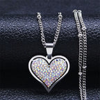 Heart Pendant Necklace & Silver and White Zircon Stones