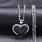 Heart Pendant Necklace & Silver and Black Zircon Stones