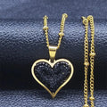 Heart Pendant Necklace & Gold and Black Zircon Stones