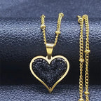 Heart Pendant Necklace & Gold and Black Zircon Stones