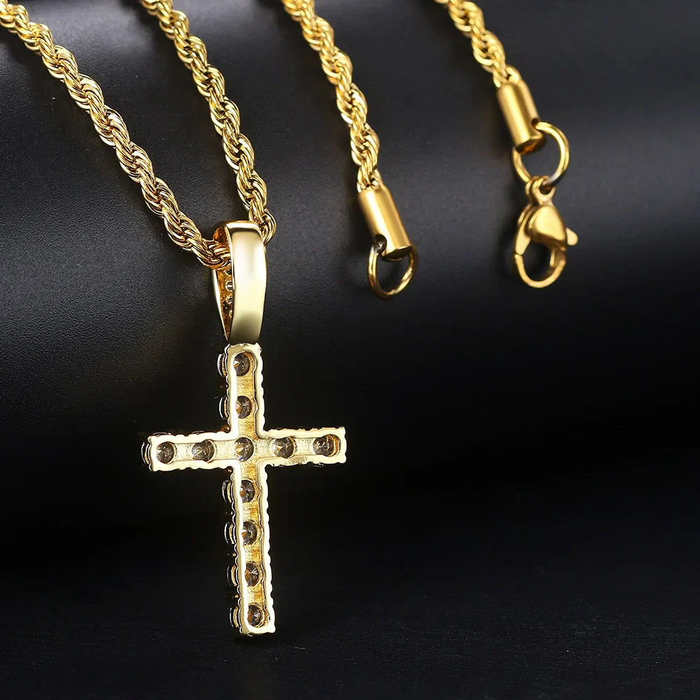 Necklace & Cross Pendant Gold Zircon