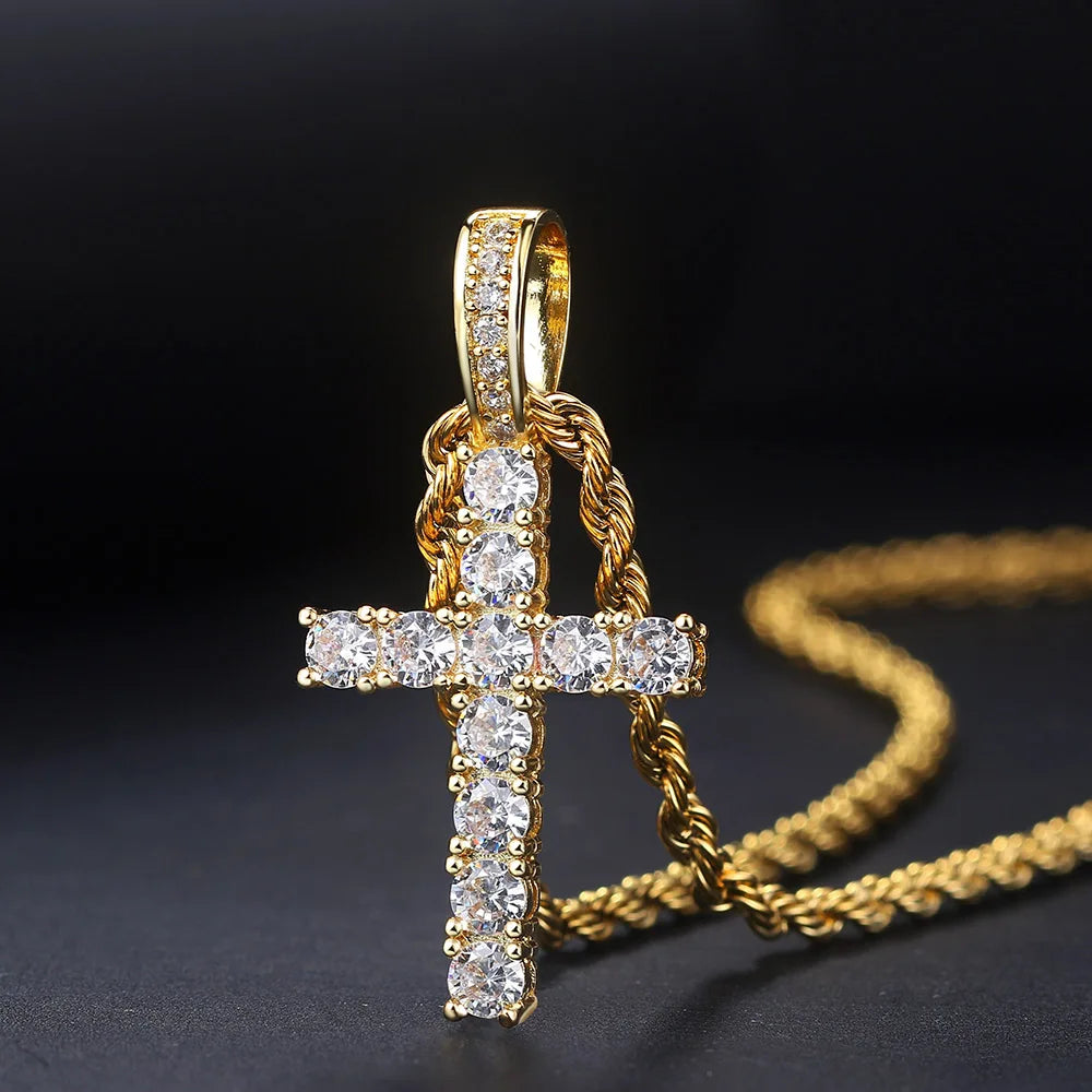 Necklace & Cross Pendant Gold Zircon