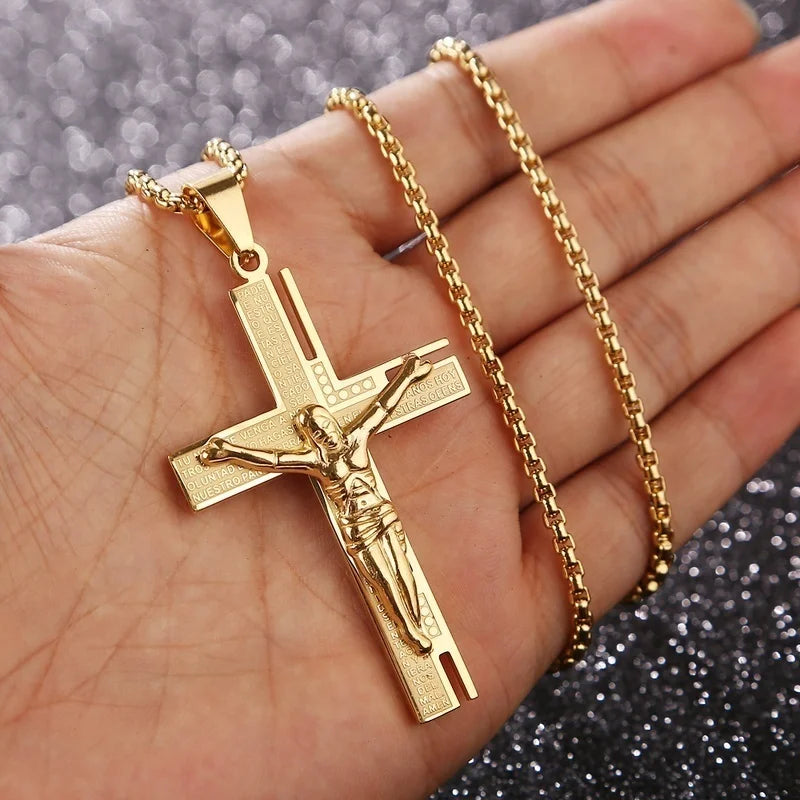 Men's Crucifix Necklace & Pendant Jesus Gold Cross