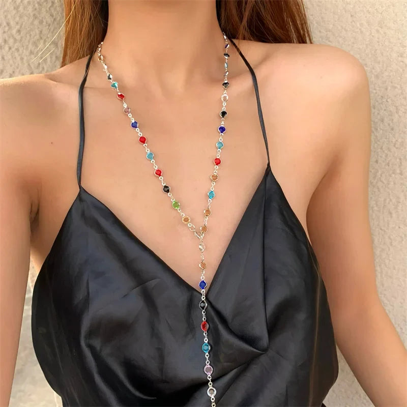 Multicolour Bohemian-Style Pendant Necklace Silver
