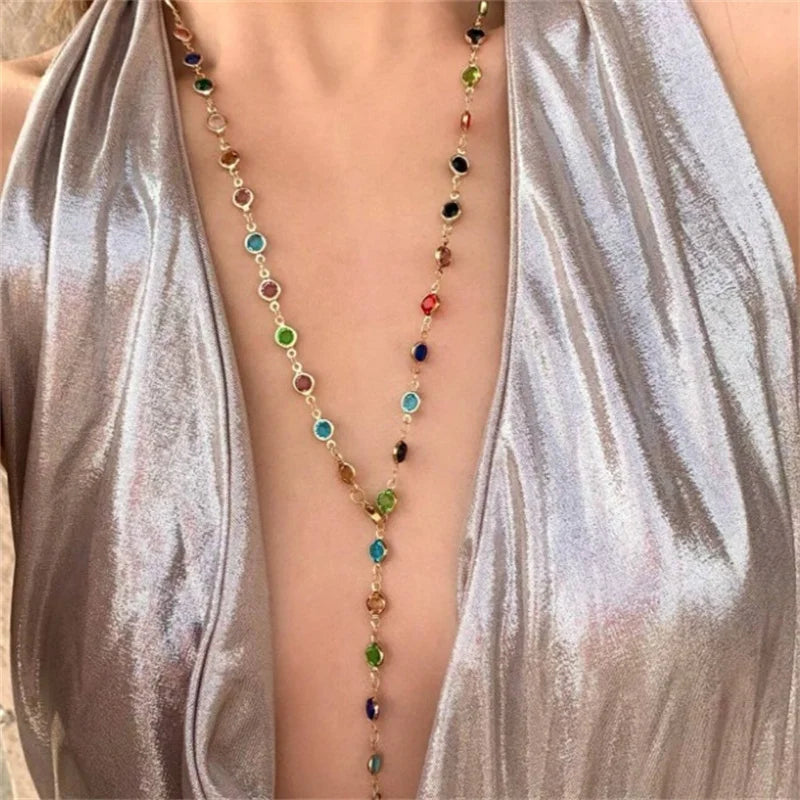 Multicolour Bohemian-Style Pendant Necklace Gold