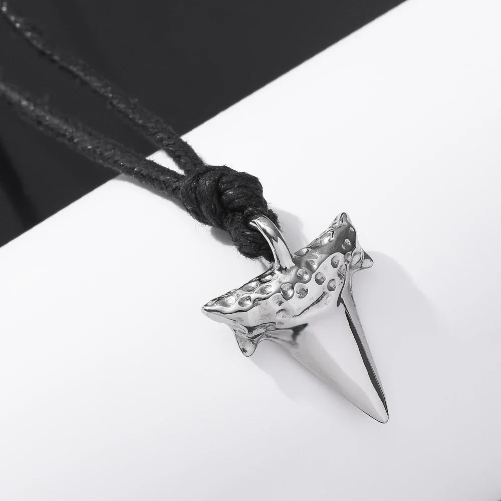 Shark Tooth Pendant Necklace for Men silver