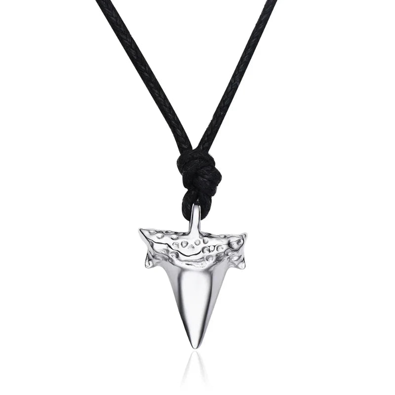 Shark Tooth Pendant Necklace for Men silver