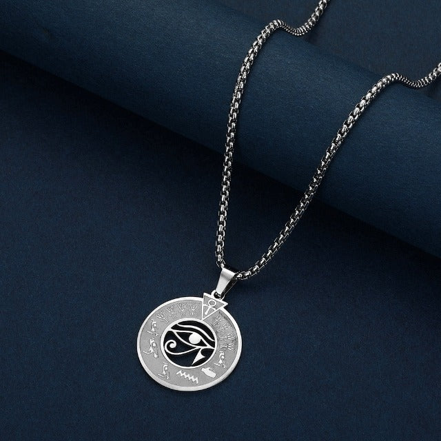 Egyptian Horus Eye Pendant Necklace for Men and Women Silver