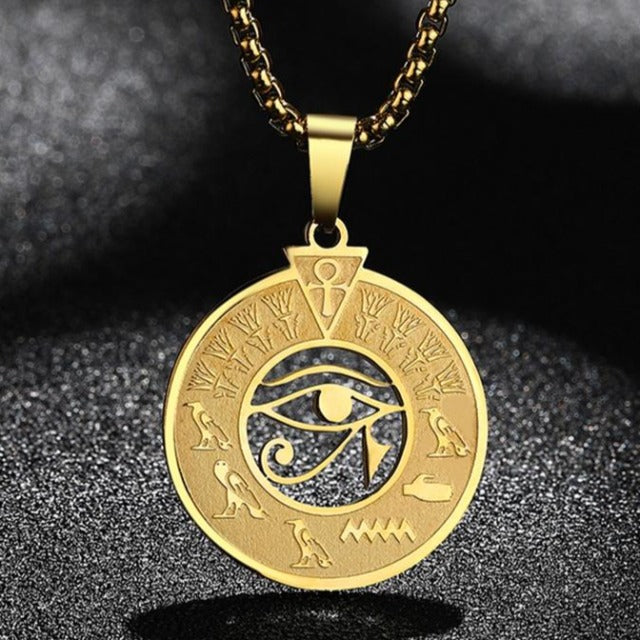 Egyptian Horus Eye Pendant Necklace for Men and Women Gold