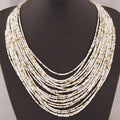 African Ethnic Multi-Strand Pendant Necklace white