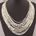 African Ethnic Multi-Strand Pendant Necklace white