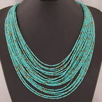 African Ethnic Multi-Strand Pendant Necklace blue 