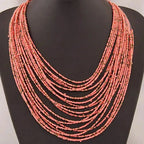 African Ethnic Multi-Strand Pendant Necklace pink