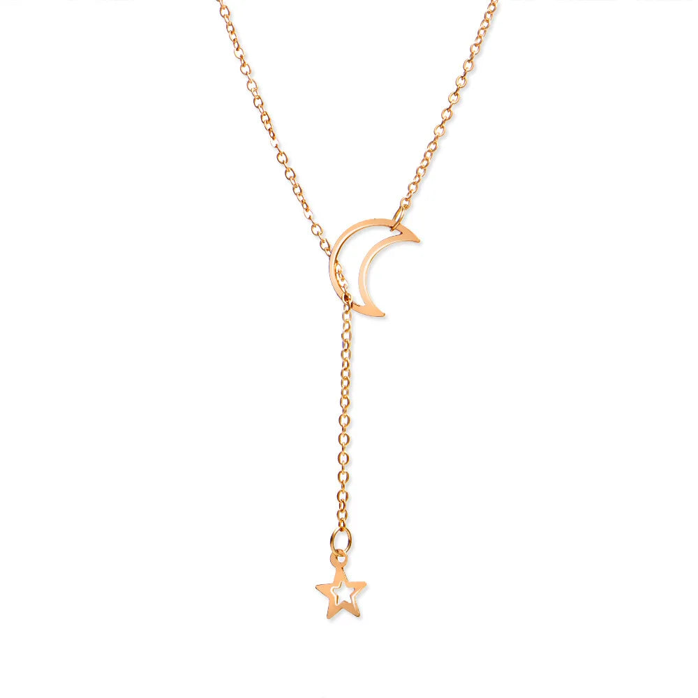 Star and Moon Pendant Necklace Gold