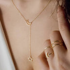 Star and Moon Pendant Necklace Gold