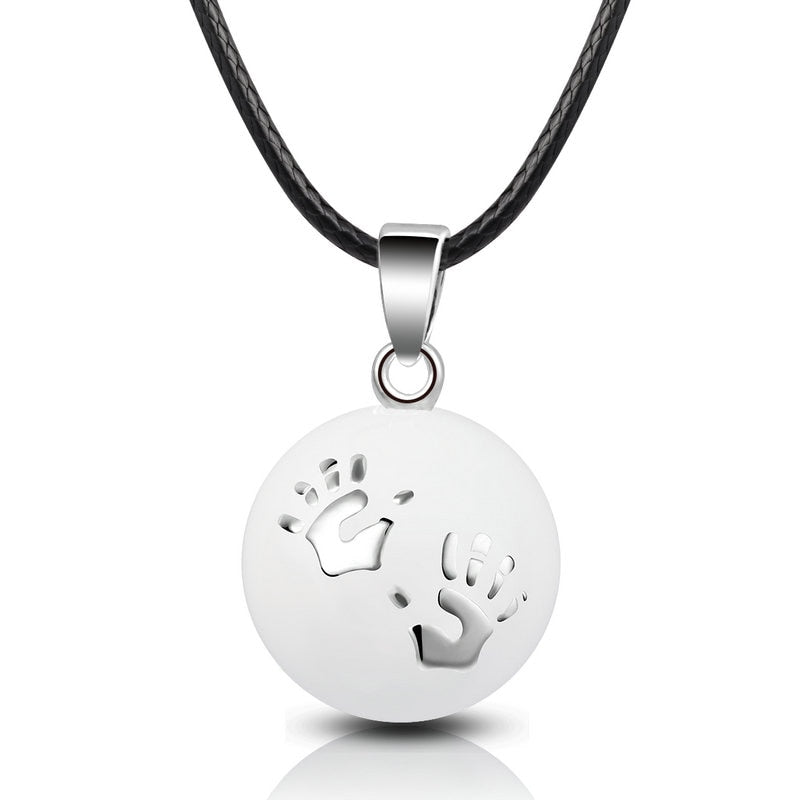 Pregnant Woman Pendant Necklace Pregnancy Bola Silver Feet
