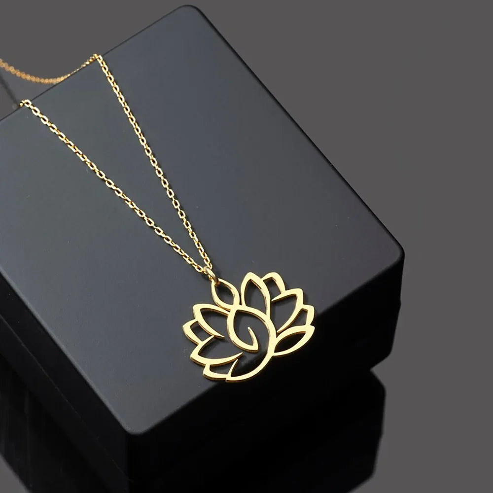 Women's Lotus Flower Pendant Necklace Gold
