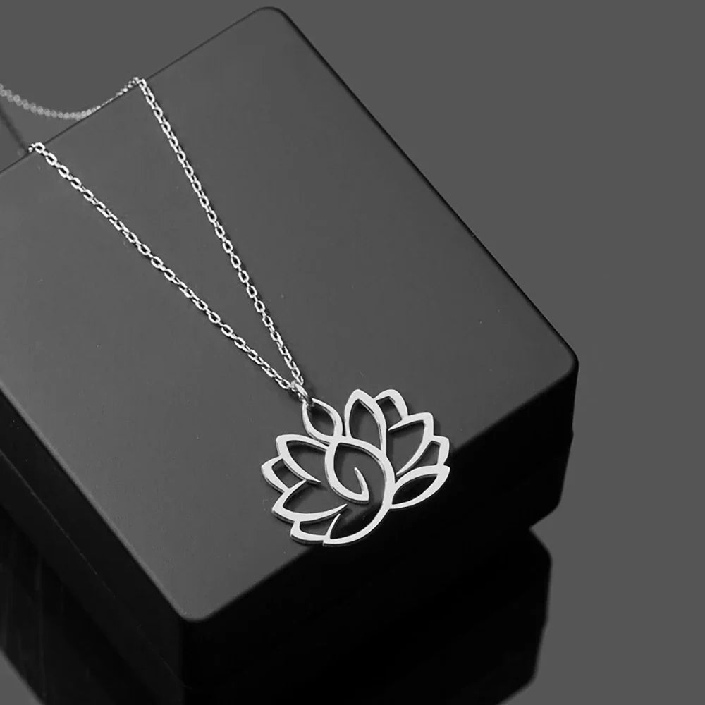 Women's Lotus Flower Pendant Necklace Silver