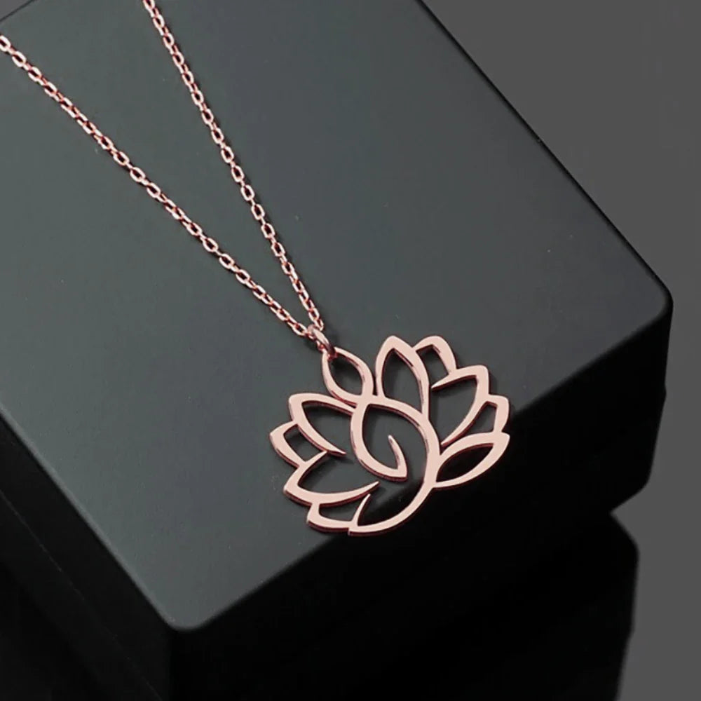 Women's Lotus Flower Pendant Necklace Rose Gold