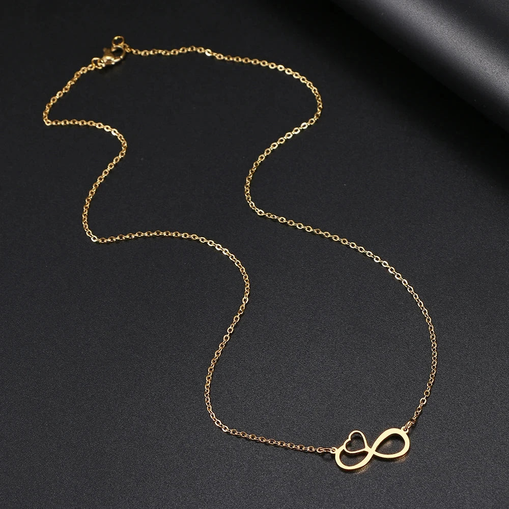 Women's Pendant Necklace Infinity and Heart Symbol Gold