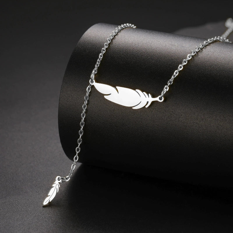 Fine Feather Pendant Necklace silver style a