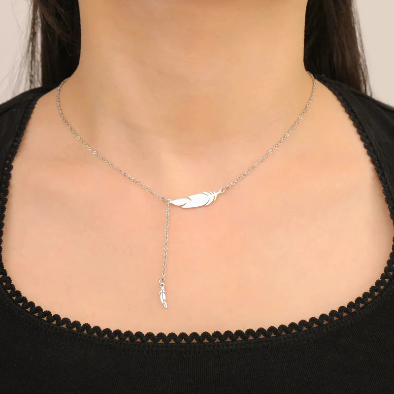 Fine Feather Pendant Necklace silver style a