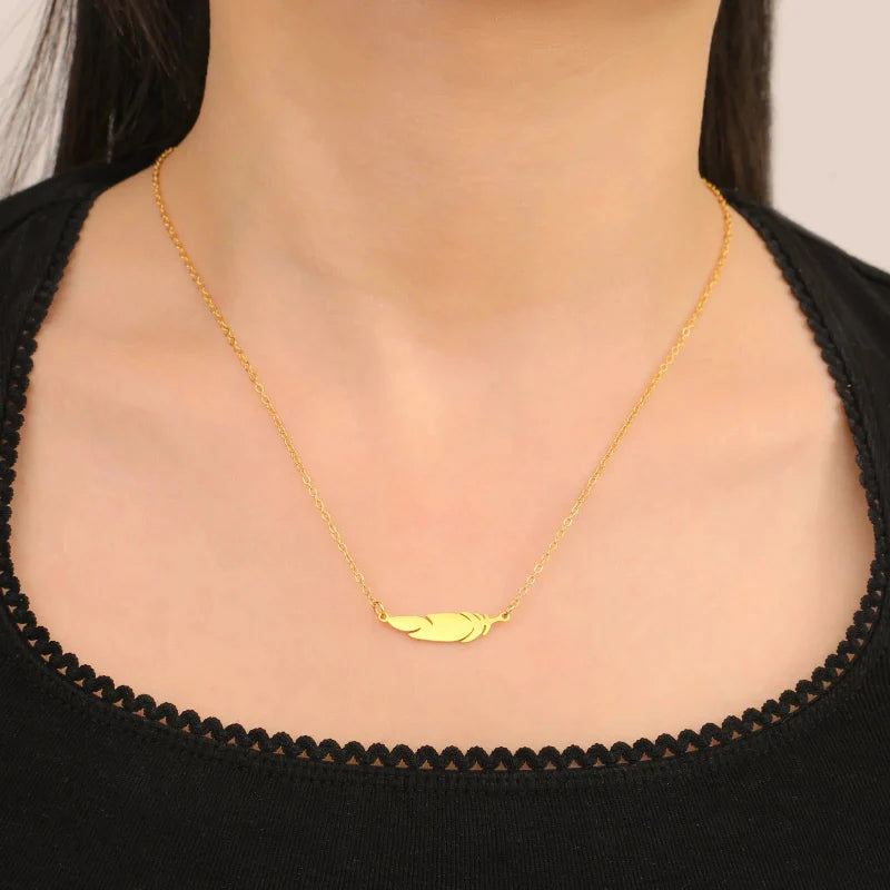 Fine Feather Pendant Necklace gold style b
