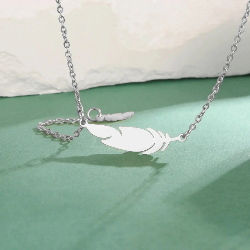 Fine Feather Pendant Necklace silver style b