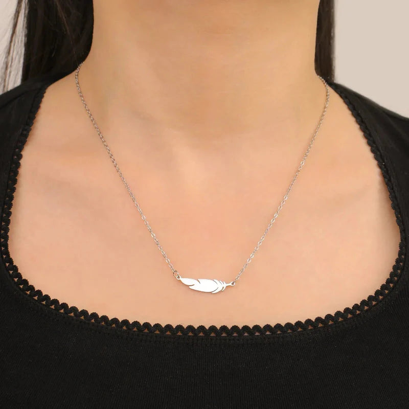 Fine Feather Pendant Necklace silver style b