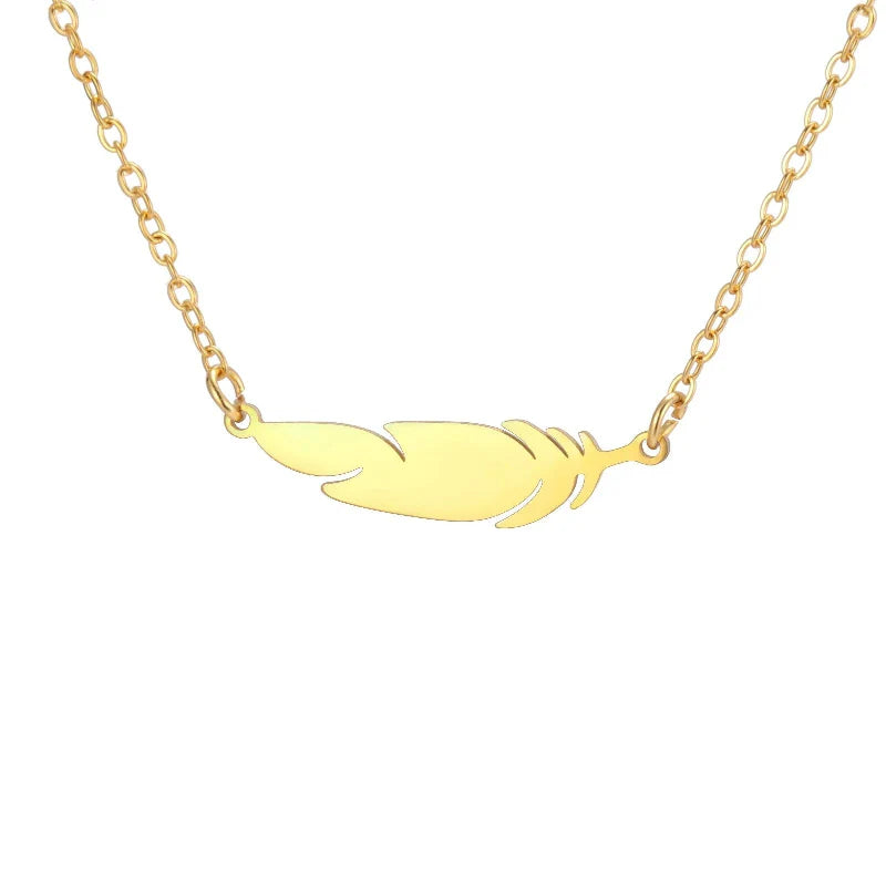 Fine Feather Pendant Necklace gold style b