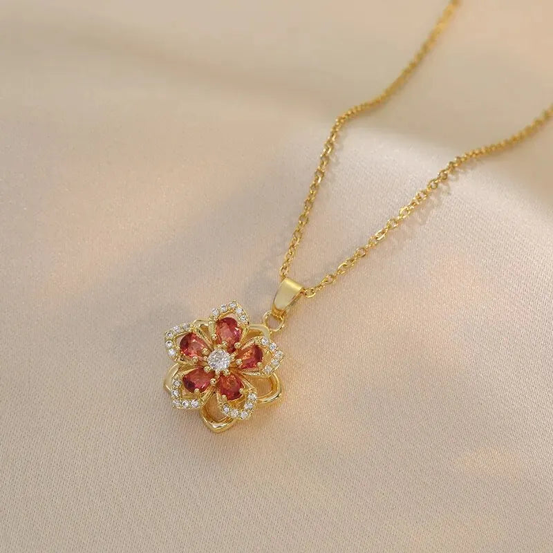 5-Petal Flower Zircon Pendant Necklace c