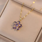 Colored Flower Pendant Necklace in Purple Zircon