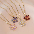 Colored Flower Pendant Necklace in Red Zircon