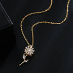 Anti-Stress Rotating Sunflower Flower Pendant Necklace Gold