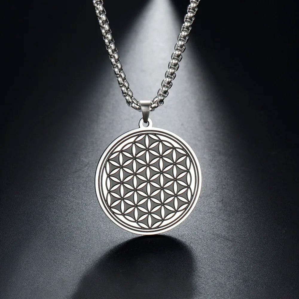 Life Flower Pendant Necklace Silver Men Women
