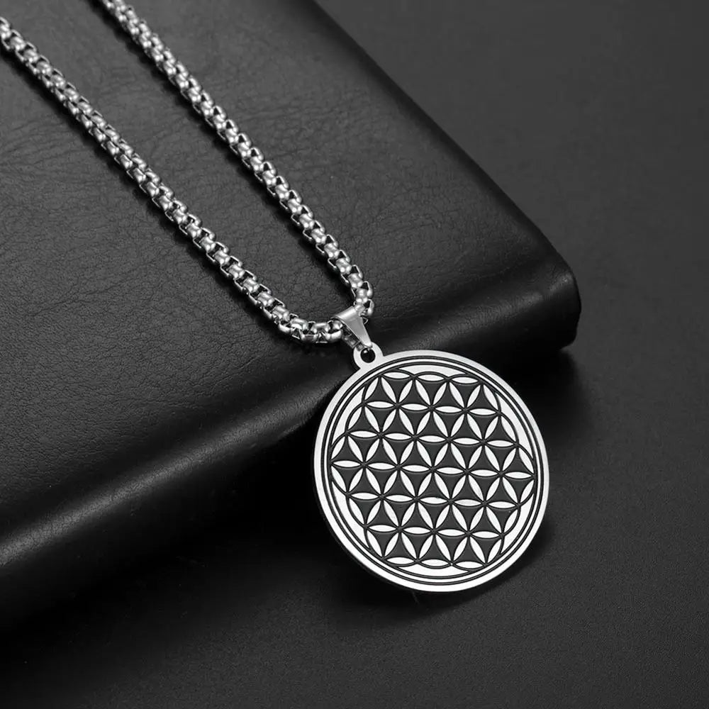Life Flower Pendant Necklace Silver Men Women