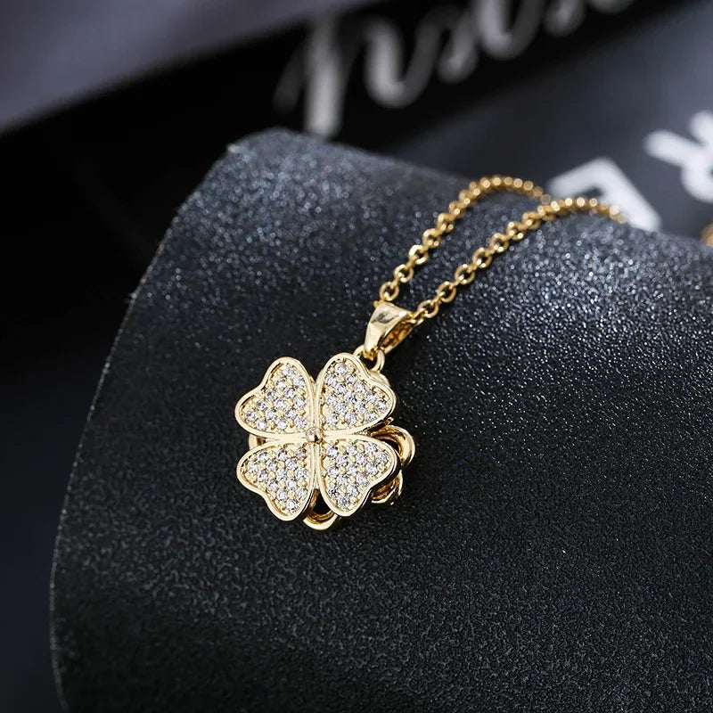 Anti-Stress Rotating Zircon Flower Pendant Necklace gold