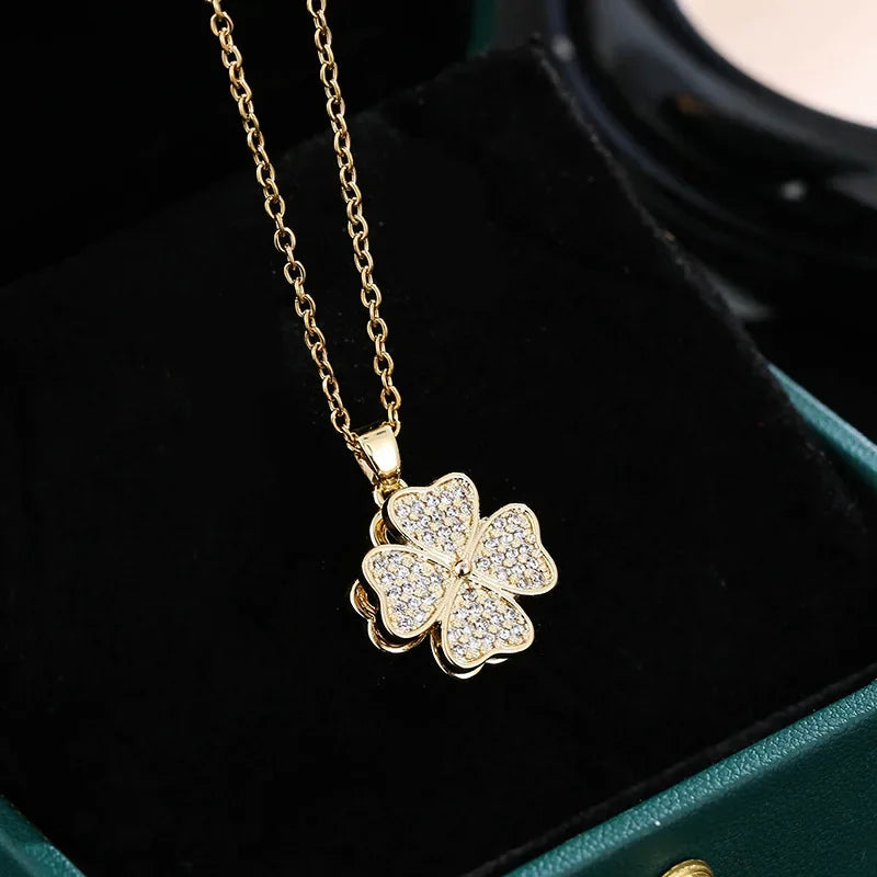 Anti-Stress Rotating Zircon Flower Pendant Necklace gold