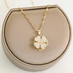 Anti-Stress Rotating Zircon Flower Pendant Necklace gold