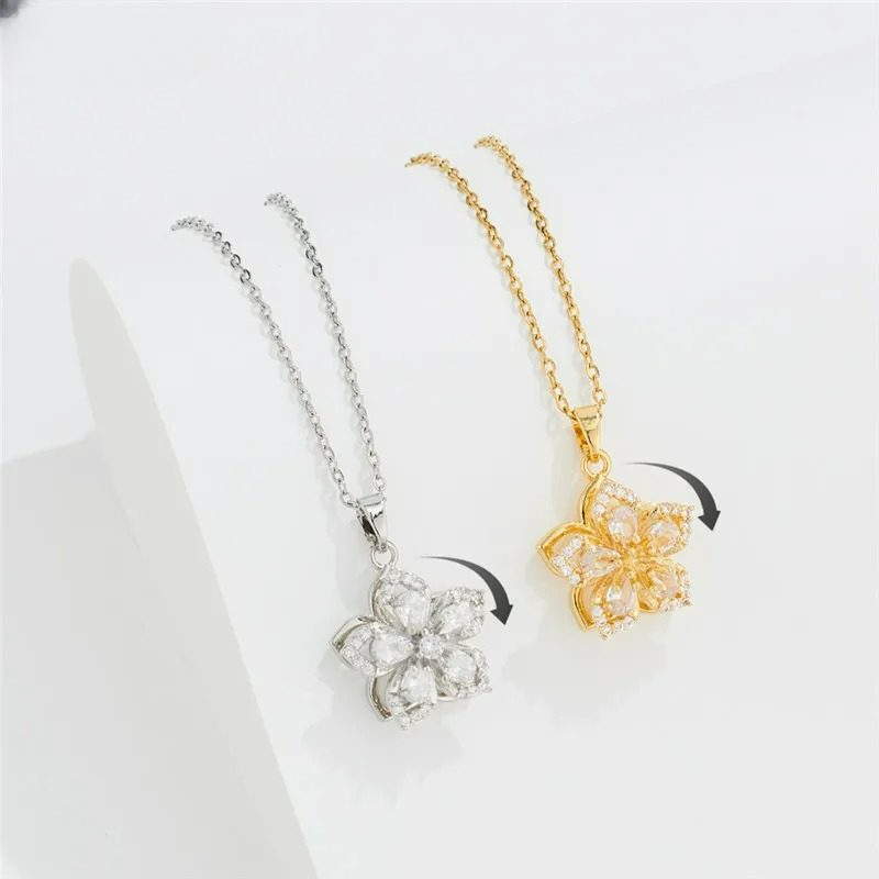 Anti-Stress Rotating Flower Pendant Necklace gold
