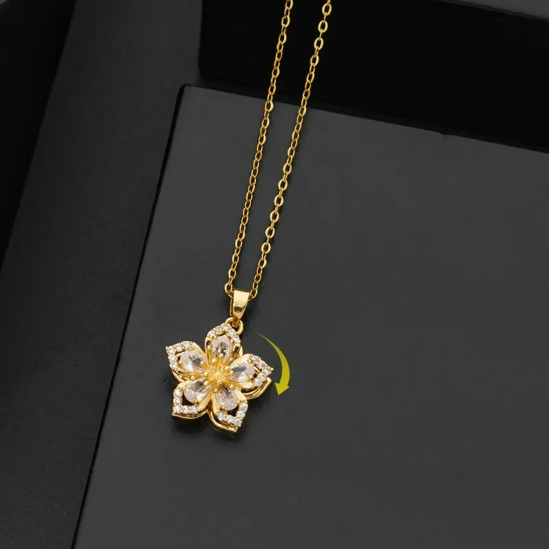 Anti-Stress Rotating Flower Pendant Necklace gold